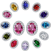 Oval Zircon Soleste Halo Silver Studs Earrings for Women